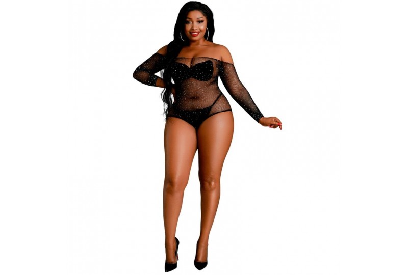 moonlight modelo 9 body manga larga negro brillante talla unica plus size