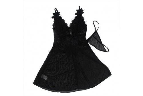 subblime babydoll tela de tul detalle encaje y flor negro s m