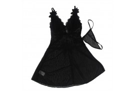 subblime babydoll tela de tul detalle encaje y flor negro s m