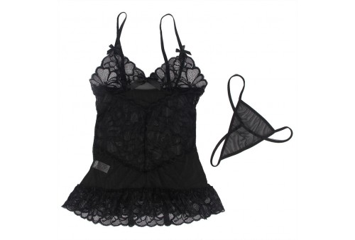 subblime babydoll con tirantes ajustables y estampado floral de encaje transparente negro s m