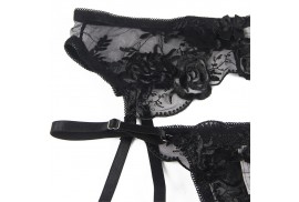 subblime set de 3 piezas sujetador tanga liga estampado floral negro s m