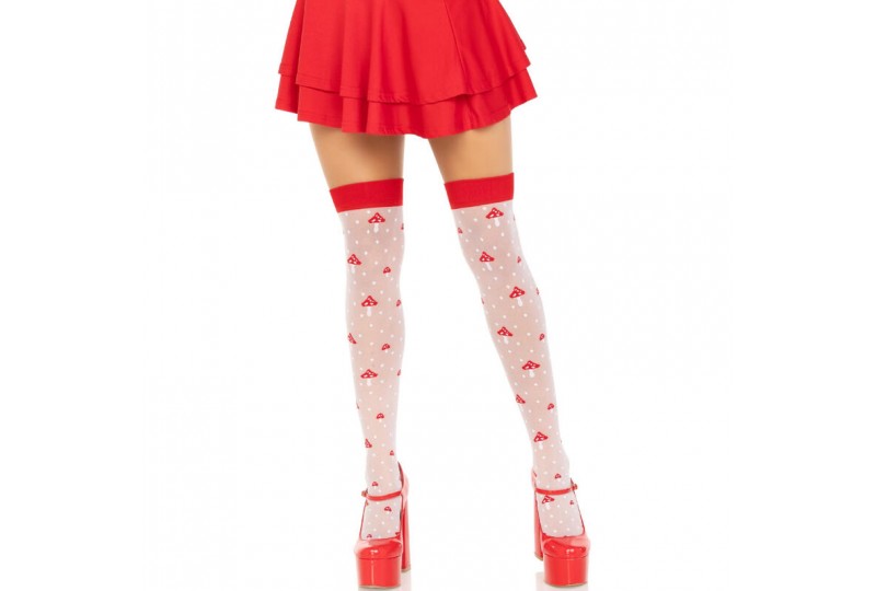 leg avenue calcetines altos champiñones rojo blanco