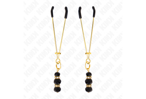 kink pinzas para pezones dorada fina con triple bola de vidrio negro 7 cm