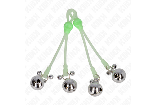 kink pinzas para pezones luminosas forma calabera con cascabel sonoro ajustable verde plateado