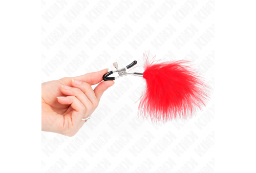 kink pinzas para pezones con pluma rojo 7 cm