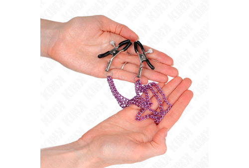 kink pinzas para pezones con triple cadena violeta 20 23 28 cm