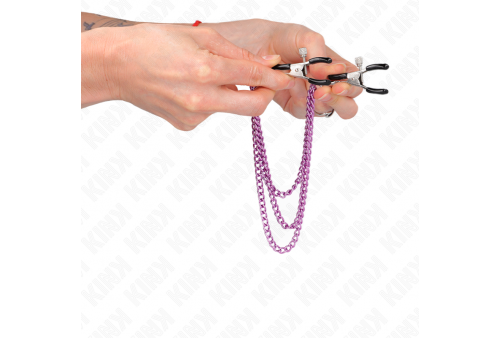 kink pinzas para pezones con triple cadena violeta 20 23 28 cm