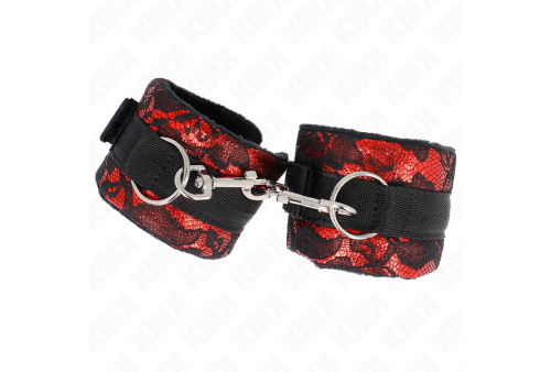 kink muñequeras cortas de encaje terciopelo y unión de nylon rojo negro 23 x 65 cm