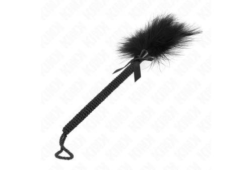 kink masajeador de cuerda de nailon con plumas para cosquillas y lazo negro 25 cm