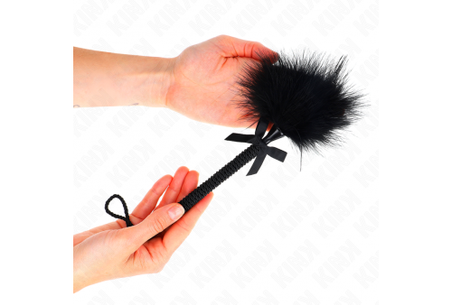 kink masajeador de cuerda de nailon con plumas para cosquillas y lazo negro 25 cm