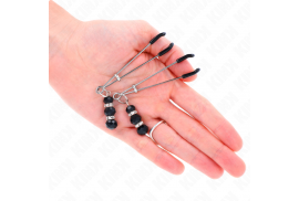 kink pinzas para pezones plateada fina con triple bola de vidrio negro 7 cm