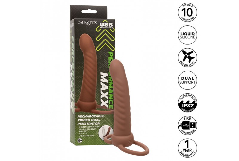 calexotics maxx doble penetrador acanalado 10 vibraciones mulato