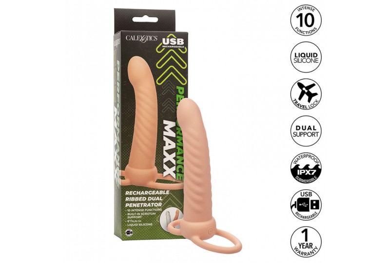 calexotics maxx doble penetrador acanalado 10 vibraciones natural