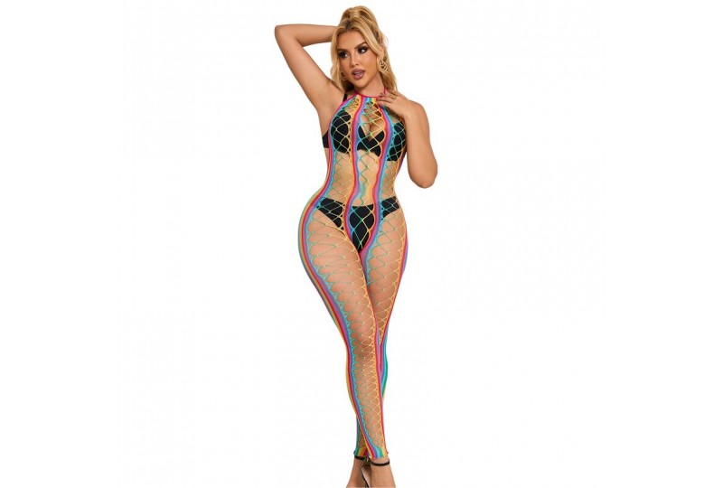 subblime 952358 bodystocking de rejilla cuello halter arcoiris talla única