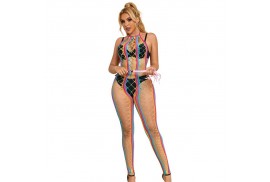 subblime 952358 bodystocking de rejilla cuello halter arcoiris talla única