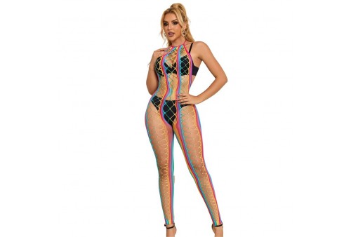 subblime 952358 bodystocking de rejilla cuello halter arcoiris talla única