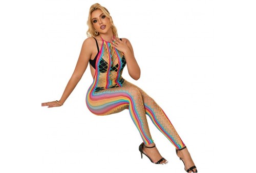 subblime 952358 bodystocking de rejilla cuello halter arcoiris talla única