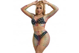 subblime 952440 bodystocking de rejilla 2 piezas manga larga arcoiris talla única