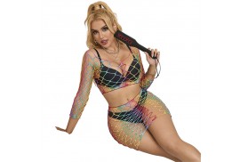 subblime 952440 bodystocking de rejilla 2 piezas manga larga arcoiris talla única