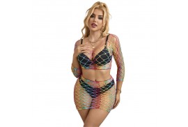 subblime 952440 bodystocking de rejilla 2 piezas manga larga arcoiris talla única