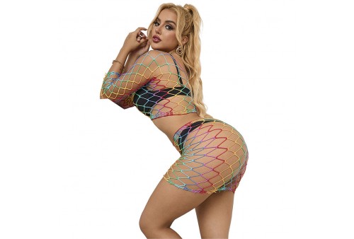 subblime 952440 bodystocking de rejilla 2 piezas manga larga arcoiris talla única