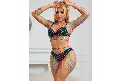 subblime 952440 bodystocking de rejilla 2 piezas manga larga arcoiris talla única