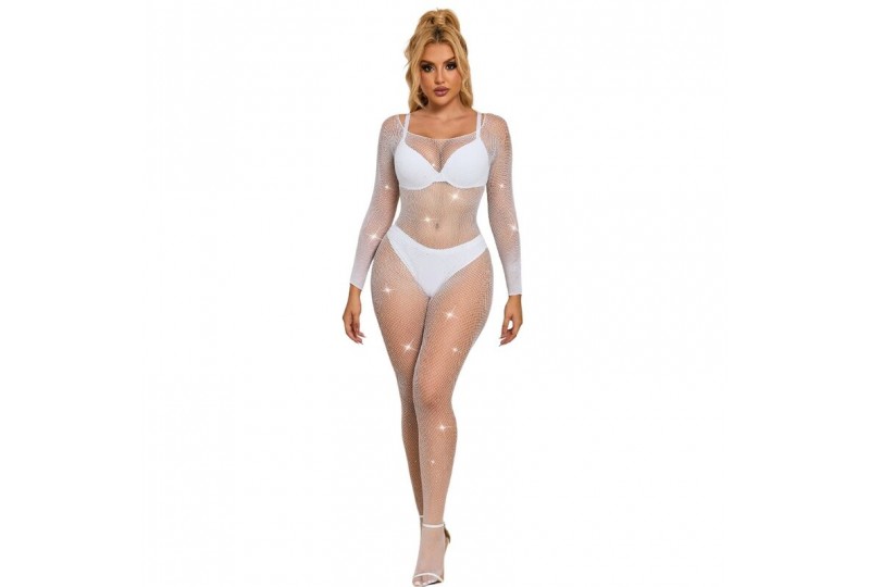 subblime 952396 bodystocking de rejilla con diamantes manga larga blanco talla única