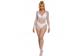 subblime 952396 bodystocking de rejilla con diamantes manga larga blanco talla única