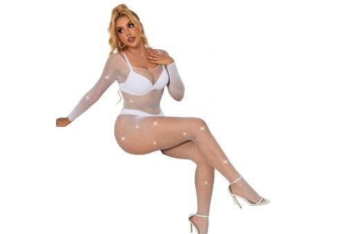 subblime 952396 bodystocking de rejilla con diamantes manga larga blanco talla única