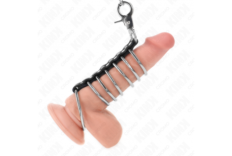 kink 7 anillos pene metal 38 cm a 5 cm conectados con polipiel y cadena metal 100 cm