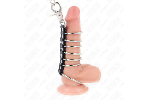 kink 7 anillos pene metal 38 cm a 5 cm conectados con polipiel y cadena metal 100 cm