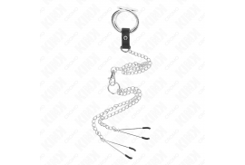 kink anillo pene triple metal cromado 3 cm a 45 cm con cadena metal 26 cm y pinzas para pezones