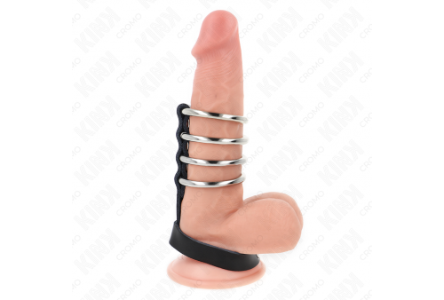 kink 4 anillos pene metal 38 cm conectados con correa de cuero 22 x 15 cm y cierre a presión