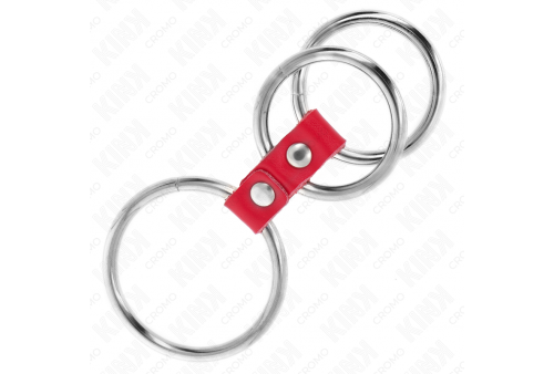 kink anillo pene triple metal 37 cm a 5 cm conectados con cuero rojo