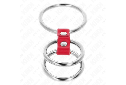 kink anillo pene triple metal 37 cm a 5 cm conectados con cuero rojo