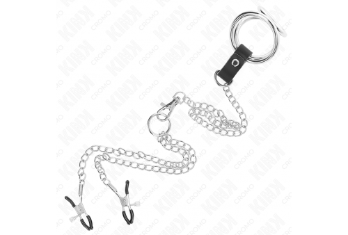 kink anillo pene triple metal cromado 38 cm a 5 cm con cadena metal 26 cm y pinzas para pezones modelo 1