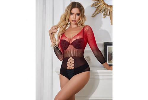 subblime 952259 bodystocking de rejilla elstico manga larga degradado rojo y negro talla única