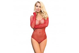 subblime 952303 bodystocking de rejilla brillante con hombros descubiertos manga larga rojo talla única