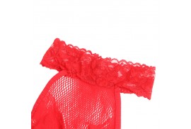 subblime 952372 bodystocking crotchless de rejilla y encaje con cuello alto rojo talla única