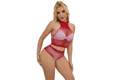 subblime 952402 bodystocking conjunto de rejilla con brillantes rojo talla única