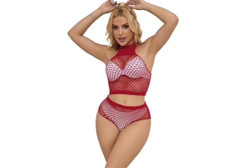 subblime 952402 bodystocking conjunto de rejilla con brillantes rojo talla única