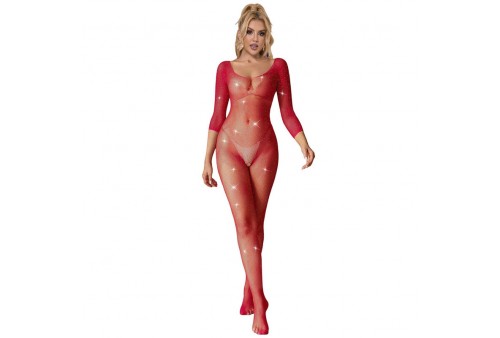 subblime 952419 bodystocking de rejilla con diamantes manga larga rojo talla única