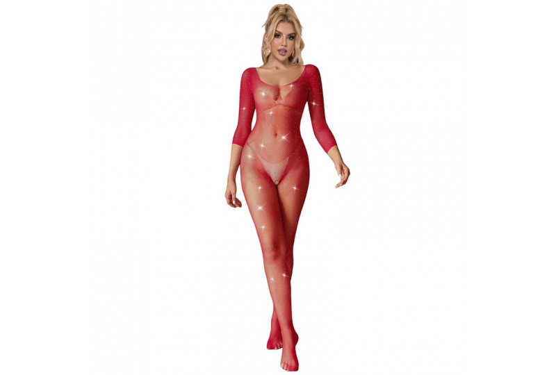 subblime 952419 bodystocking de rejilla con diamantes manga larga rojo talla única