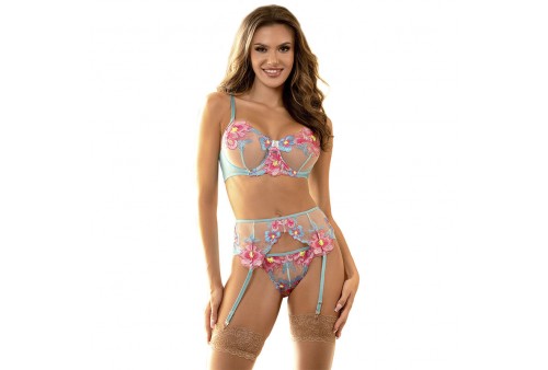 subblime 954109 sujetador panties con liguero diseño floral azul s m