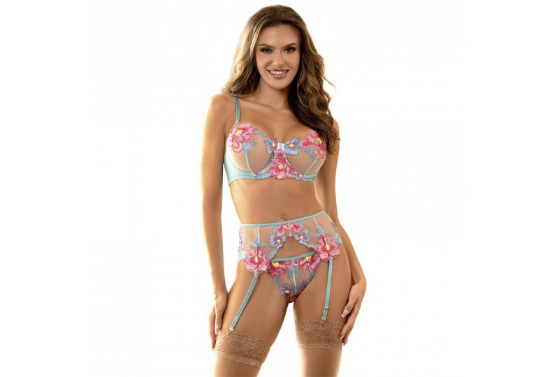 subblime 954109 sujetador panties con liguero diseño floral azul s m