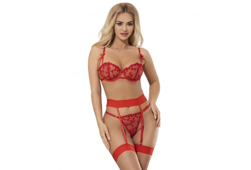 subblime 954321 sujetador tanga ligueros estampado de corazones rojo s m