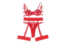 subblime 954321 sujetador tanga ligueros estampado de corazones rojo s m