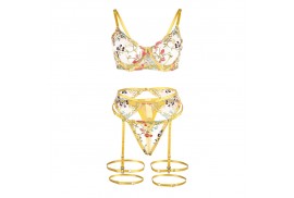 subblime 954345 sujetador tanga ligueros diseño floral amarillo s m