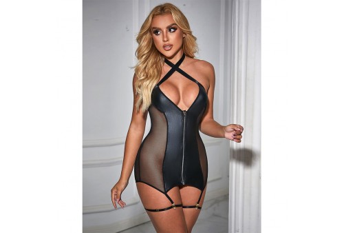 subblime 954444 vestido sexy de rejilla cuero negro s m